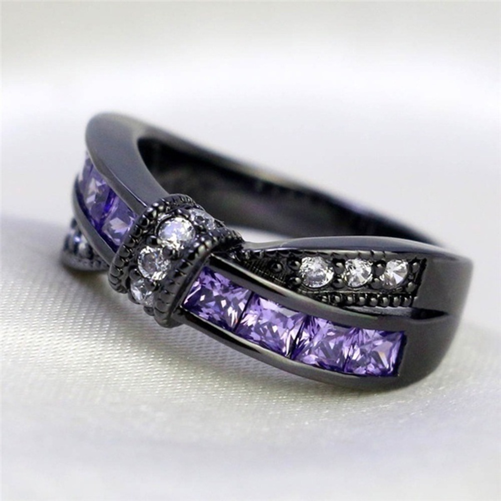 Hu Hu Hu Hu Hu Alat Bantu Pasang Kacamata♡ Cincin Pertunangan Desain Simpul Pita Hias Amethyst Imitasi Untuk Wanita