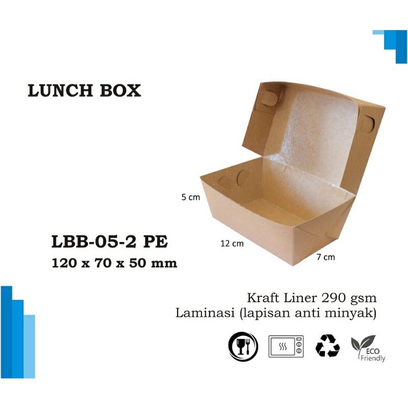 

(isi 5pcs)LUNCH BOX KARDUS KOTAK MAKANAN NASI ROTI (S) 12x7x5 cm KRAFT 290 gsm LAMINASI