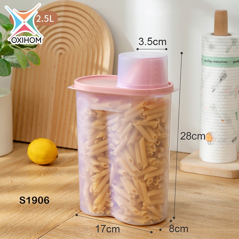 Oxihom Toples Plastik Makanan Snack Sereal Tuang Wadah Penyimpanan Makanan-S1906 Pink