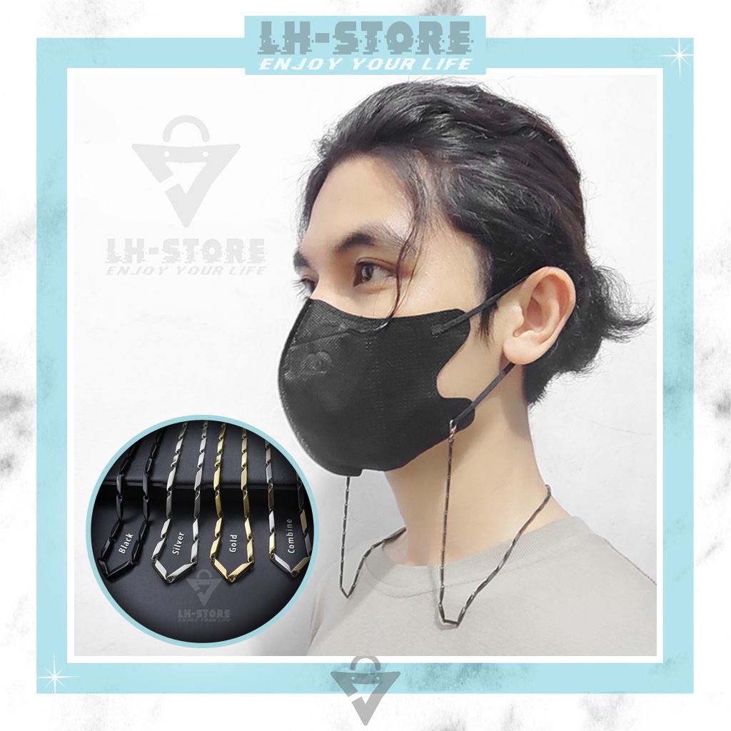 Kalung Masker Titanium Rantai Balok Padi Pria/Wanita Terbaru Anti Karat | STRAP MASKER TITANIUM