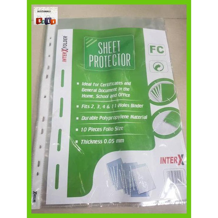 

DOCUMENTO- PP POCKETS / SHEET PROTECTOR INTER X FOLDER CLEAR F4 (ISI 10 SHEET) -ASLIII.