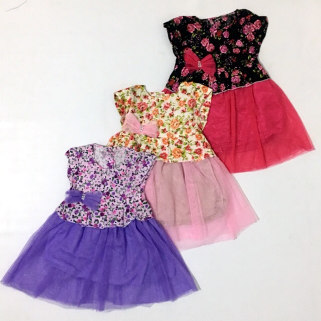 Dress tutu tile pita anak perempuan dengan rok tille tulle