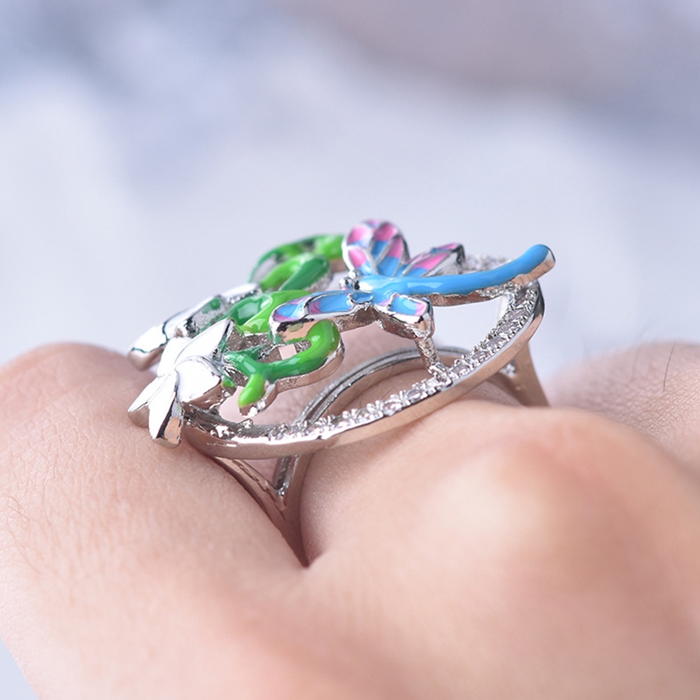 Hu Hu Hu Hu Hu Alat Bantu Pasang Kacamata♡ Set Kalung + Anting + Cincin Motif Capung Aksen Berlian Imitasi Untuk Perhiasan Wanita