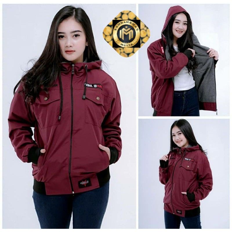 JAKET PARKA WANITA SEMI PARKA CEWEK BLAZER WATERPROOF ORIGINAL REBEL ID - SANDANGMAS MULYA-Semi parka Maroon