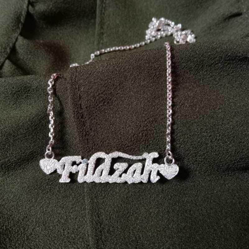 Kalung Nama motif love Perak Asli