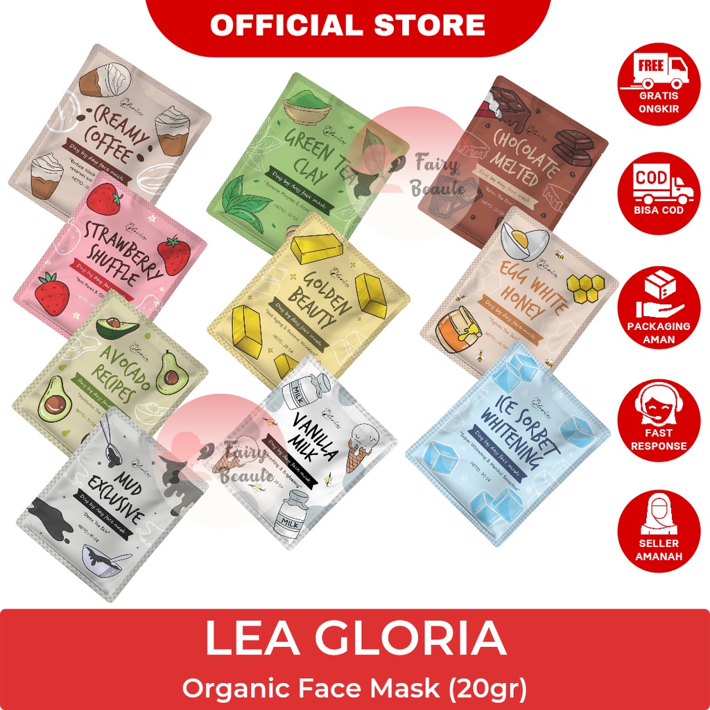 MASKER LEA GLORIA BUBUK MASK BY LEA GLORIA 20g BPOM Kemasan Baru New Packaging