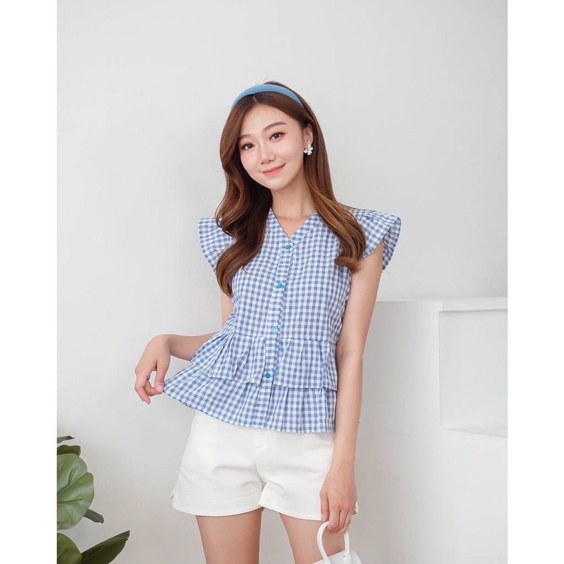 blouse atasan casual wanita square ruffle vneck