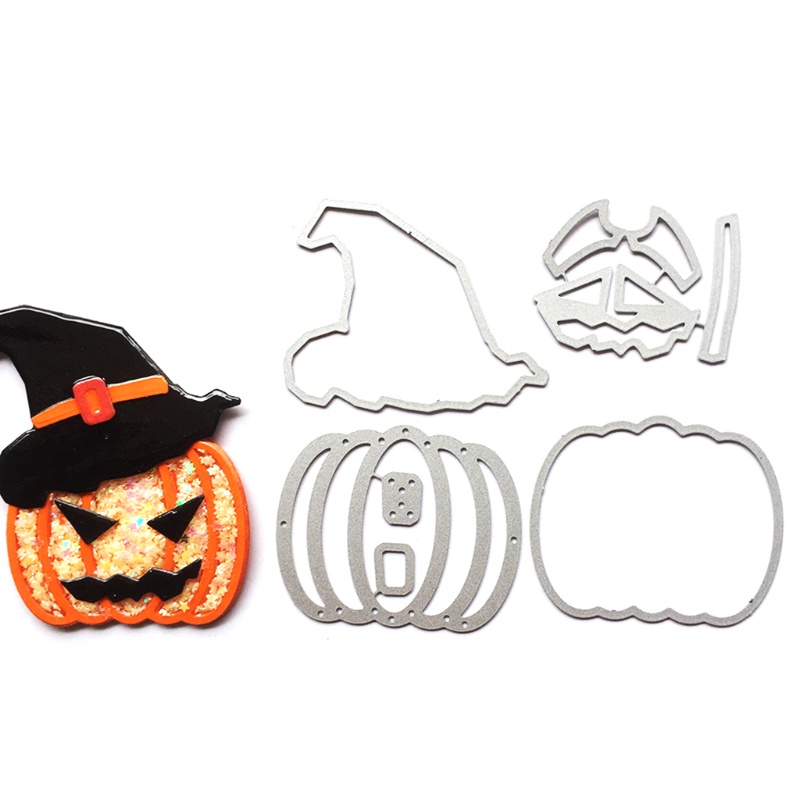 Cetakan Stensil Cutting Dies Motif Lentera Labu Halloween Bahan Metal Untuk Scrapbook / Craft DIY