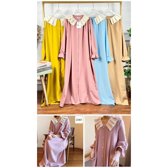 52639 - 21067 LONG MAXI OVERSIZE POLOS KANCING BELAH DEPAN VARIASI KERAH KOREA CREAM PREMIUM GAMIS O