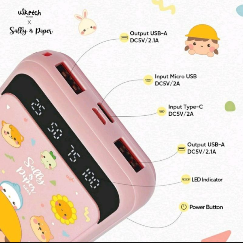 UNEED X SALLY PIPER POWERBANK 10000 MAH - PINK ONLY