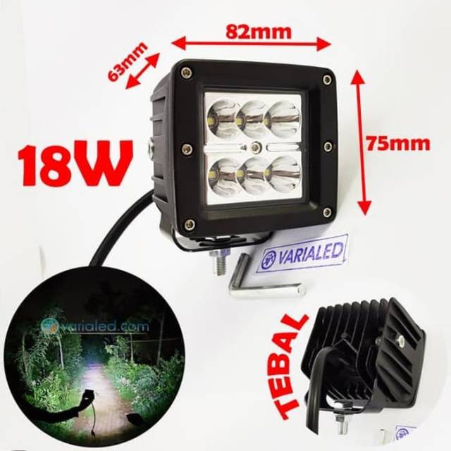 Lampu LED 18W KOTAK PUTIH Sorot Tembak Fog Lamp Mundur Offroad Mobil Motor 12V 24V Universal
