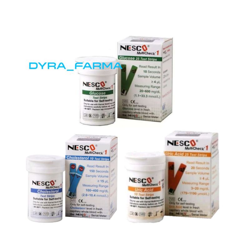 PAKET Strip Stik Gula Darah Asam Urat Kolesterol Nesco / Nesco Paket Strip Stik Glucose Urid Acid Ch
