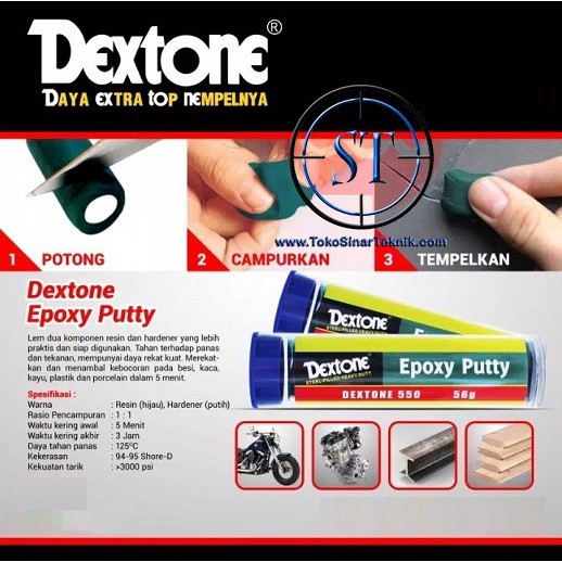 Lem Dextone EPOXY PUTTY Stick 550 Mencetak Menambal Rangka Motor Rusak Tangki bensin Resin Hardener Campur Padat