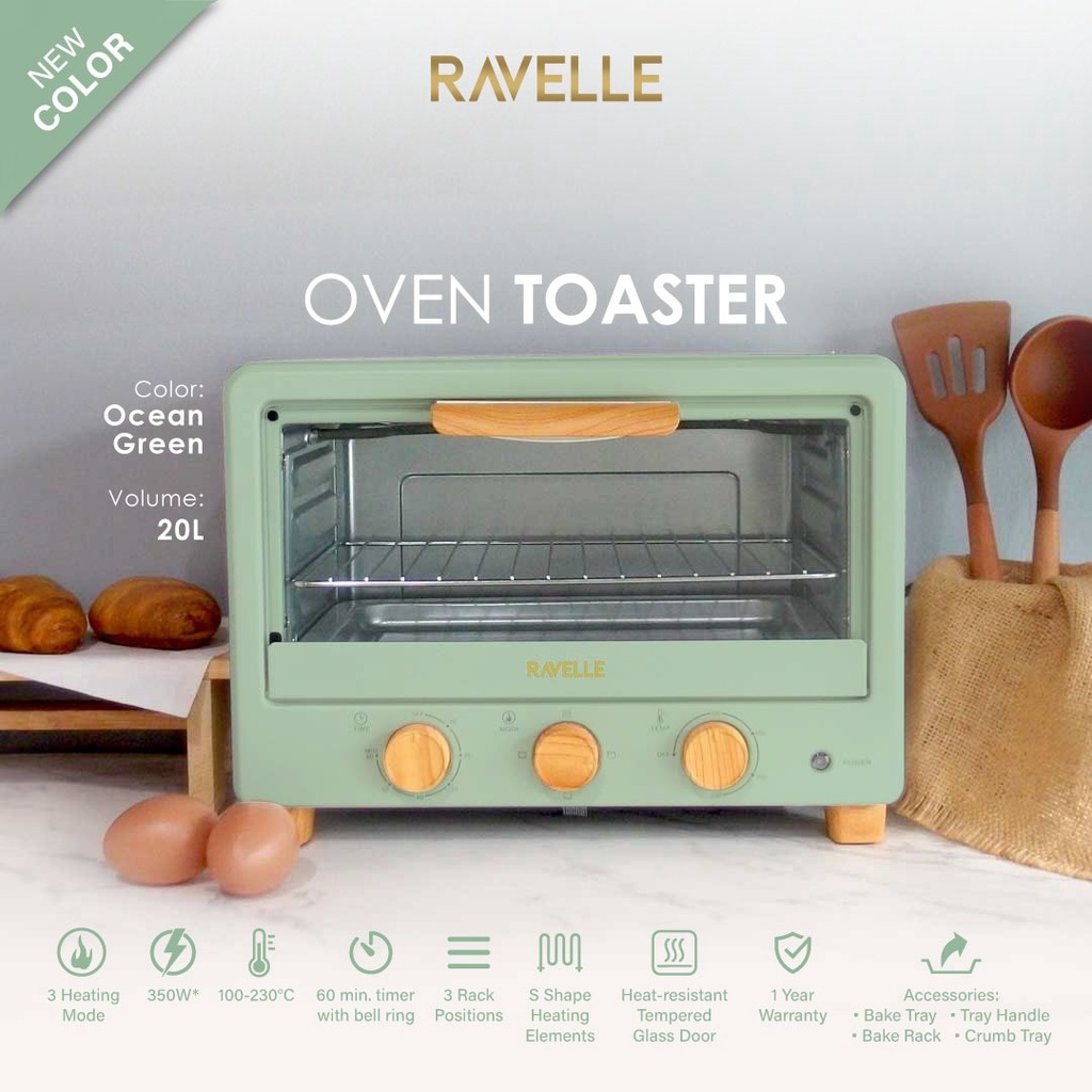 Ravelle Oven Listrik Toaster 20L - Korean Oven Toaster - Ocean Green