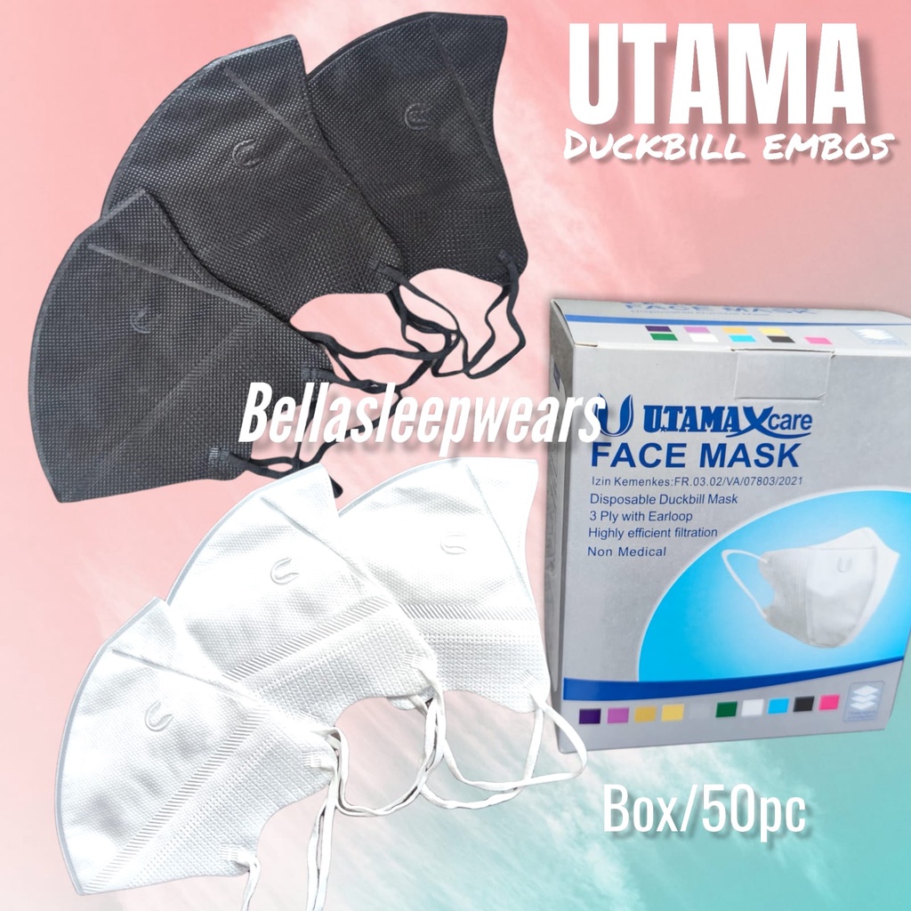 MASKER DUCKBILL Utama BOX ISI 50 3PLY FACE MASK 5 WARNA ADA GARIS MIRIP SENSI - PER BOX