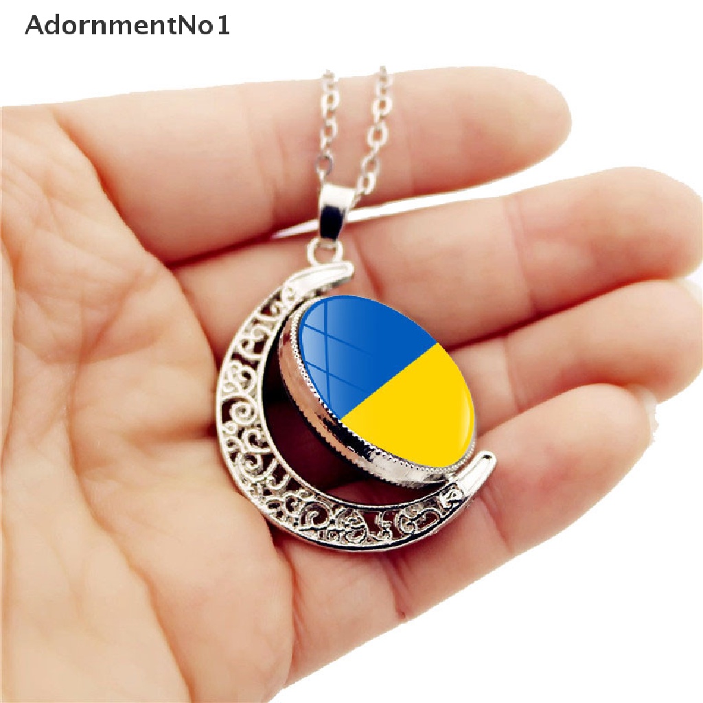 (AdornmentNo1) Kalung Rantai Dengan Liontin Bulan Sabit Motif Bendera Ukraine Untuk Wanita