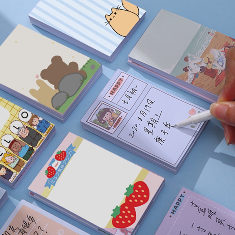 100 Lembar / set Sticky Notes Motif Kartun Warna-Warni Untuk Sekolah / Kantor