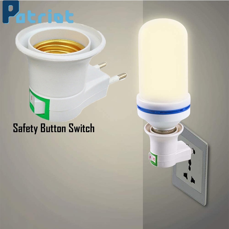 White E27 LED Light Socket To EU Plug Holder/ Adapter Converter ON/OFF For Bulb Lamp