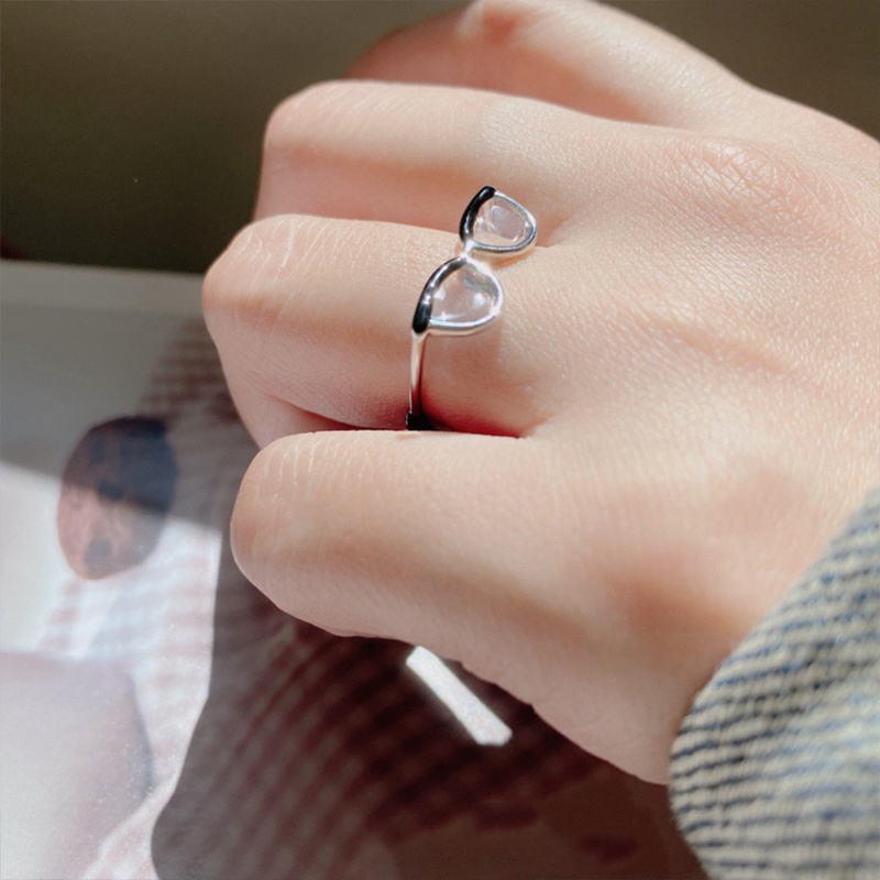 COD❤️Cincin Wanita Pria Korean Fashion Lucu Kecil Model Terbuka Desain Kacamata Enamel Adjustable Untuk Wanita-A.one