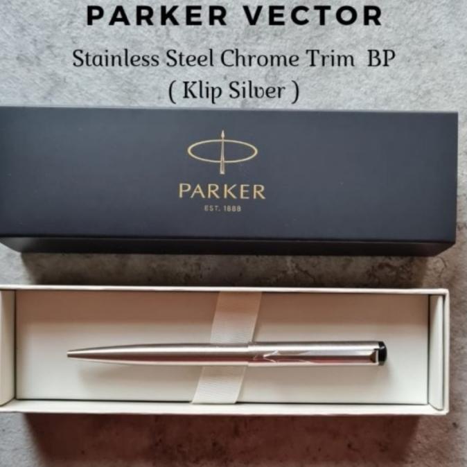 

Pulpen Parker Mewah Vector Matte Black-Silver Ballpoint + Gravir Laser - S, Clip Silver