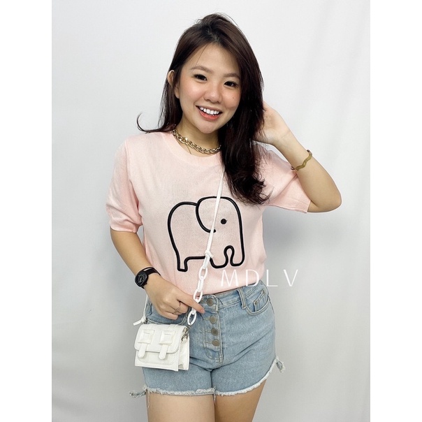 MDLV ~ H148# Elephant Knitted Top atasan Kaos Rajut import Fashion Import