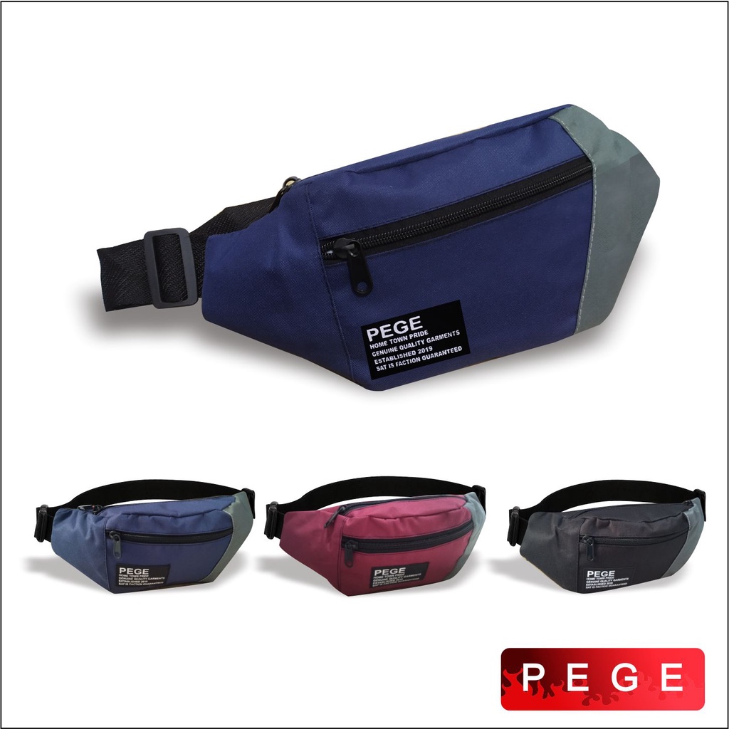 pege 8843 - Tas Waistbag Oval Kombinasi Tas Pinggang Selempang Bahu Pria Model Kasual