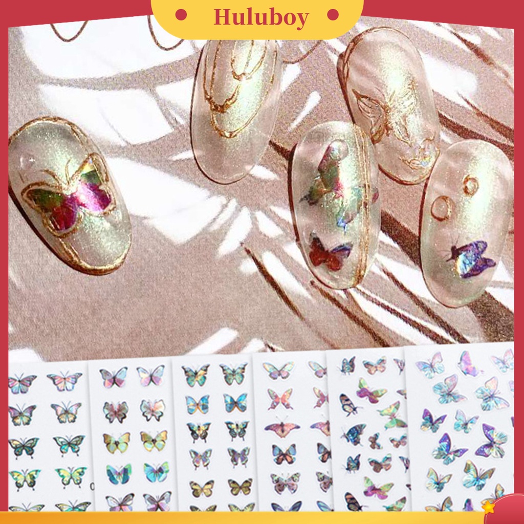 Huluboy Huluboy♡ 1 Lembar Stiker Kuku Motif Kupu-Kupu Dapat Dilepas Untuk Dekorasi Pesta