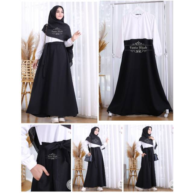 Mahya Dress Hitam Putih / Baju Dinas by Fania Hijab / Gamis Pemda
