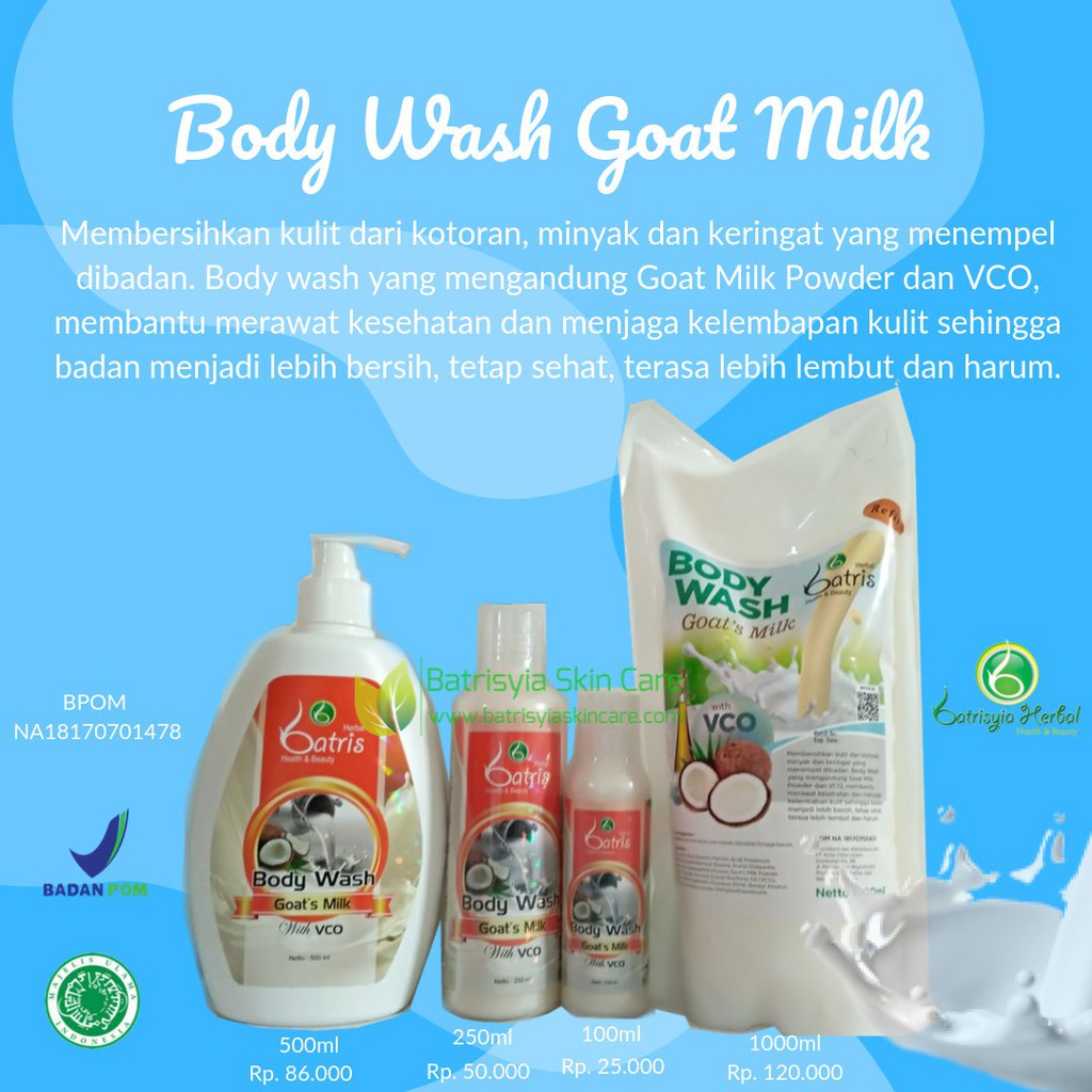 sabun mandi cair Body wash goatmilk batrisyia herbal susu kambing soap batrisya batrisia 500ml promo