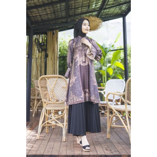 Gamis Tunik Elena Motif/gamis elegan/gamis cantik/gamis murah
