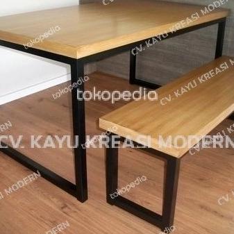 Set Meja Makan Kursi Panjang Kayu Mahoni Funbigshop