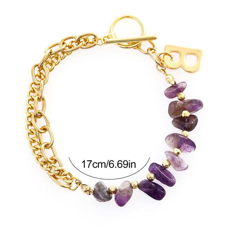 Gelang Tangan Wanita Manik Batu Amethyst Kristal Turmalin Ungu Hias Bunga