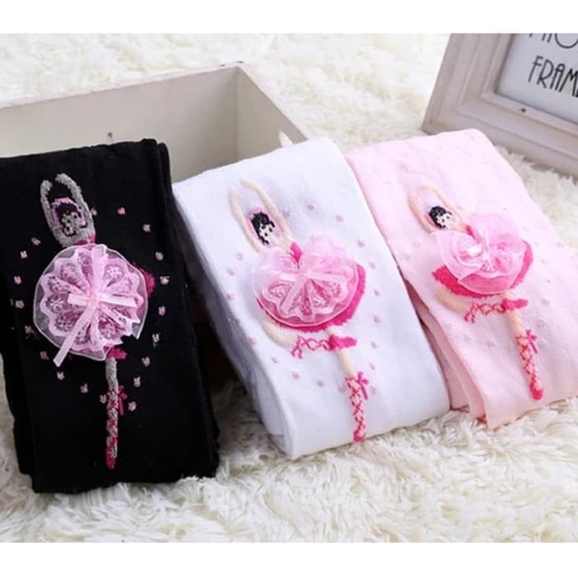 Ballerina stocking anak import putih pink hitam legging balet ok  good quality