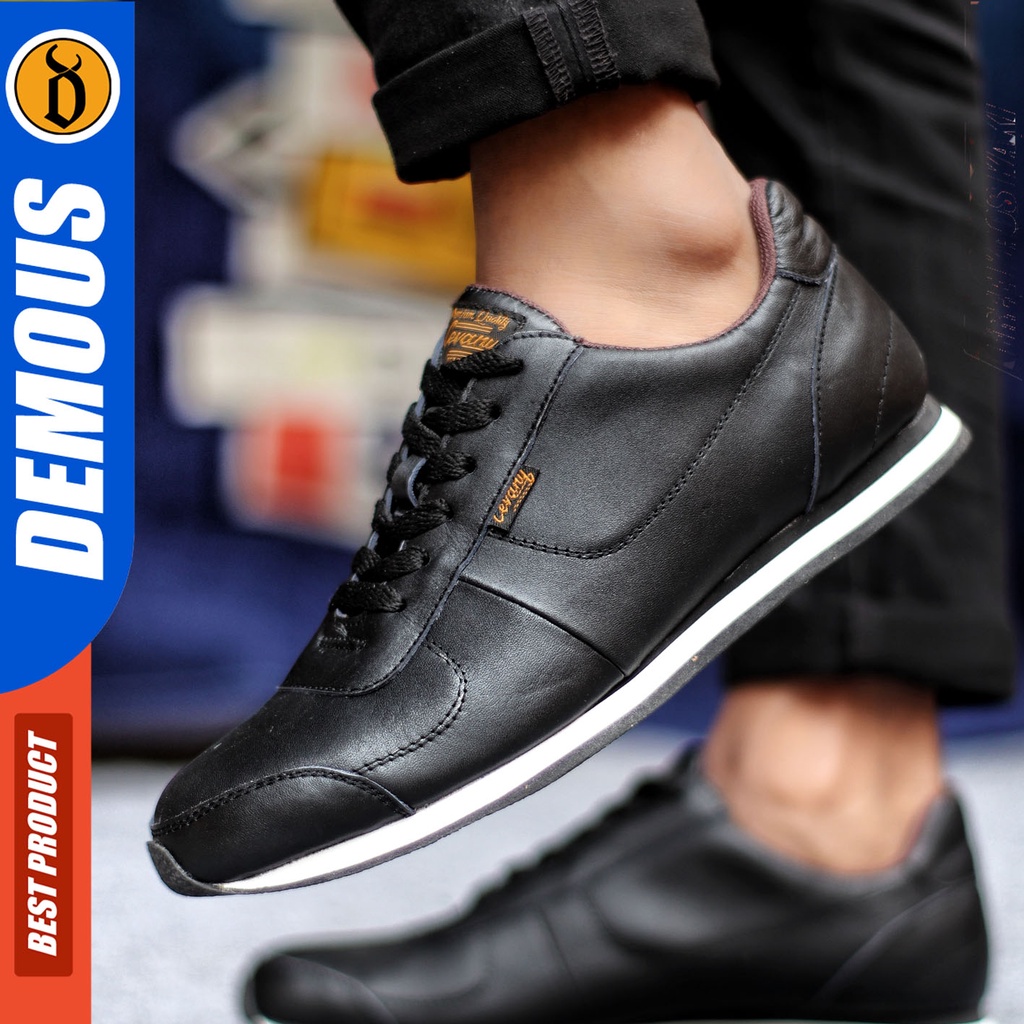 Sepatu Sneakers Pria Sepatu Casual Pria Kulit Asli Sepatu Kerja Kuliah Kondangan Sepatu Hitam Pria DEMOUS MORLEY