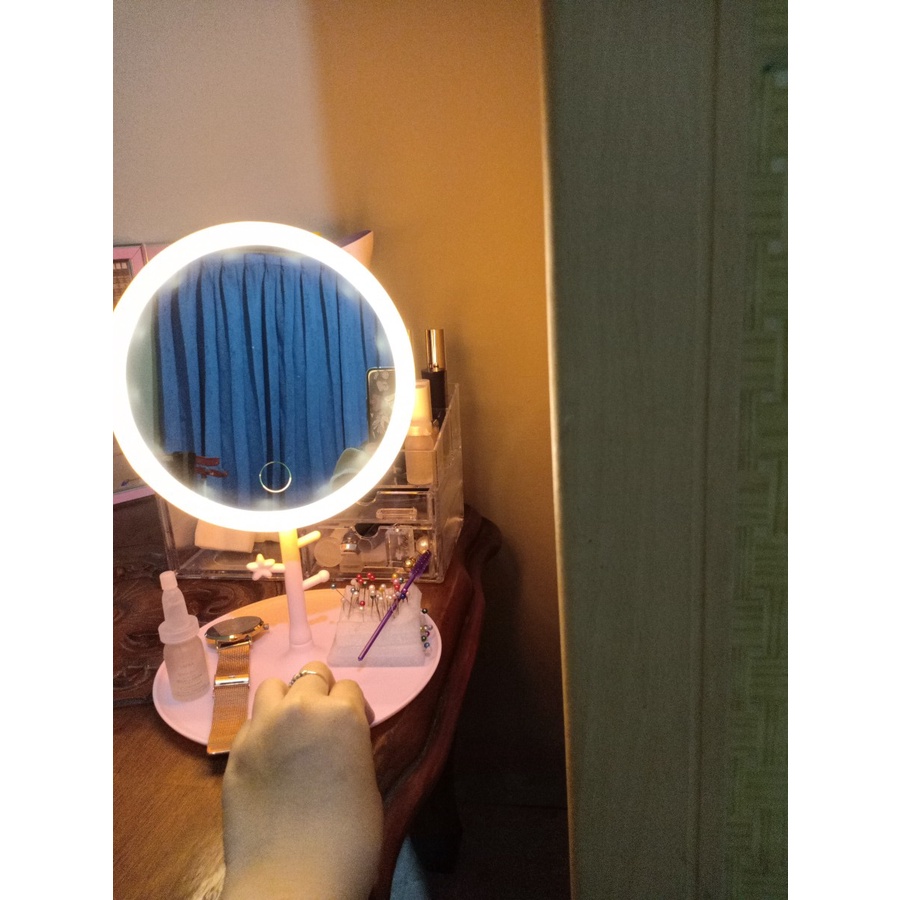 MIXIO A5 Cermin Rias / Kaca Make Up With lampu LED MAKEUP MIRROR RING LIGHT-PINK