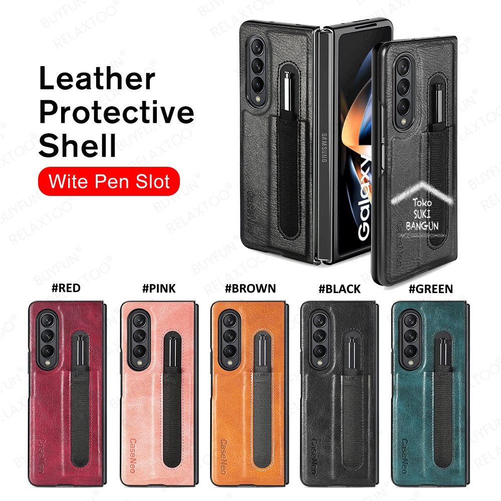 Case Samsung Galaxy Z Fold4 Fold 4 Leather Deluxe Stylus Slot Cover Pouch Protector Casing ZFO4-002