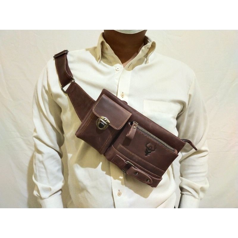 Tas Waistbag Wr.Leather 100% Kulit Sapi Asli