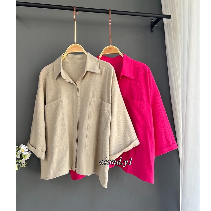 Kemeja Linen Kringkel Shirt / Atasan Blouse Korea Polos 120