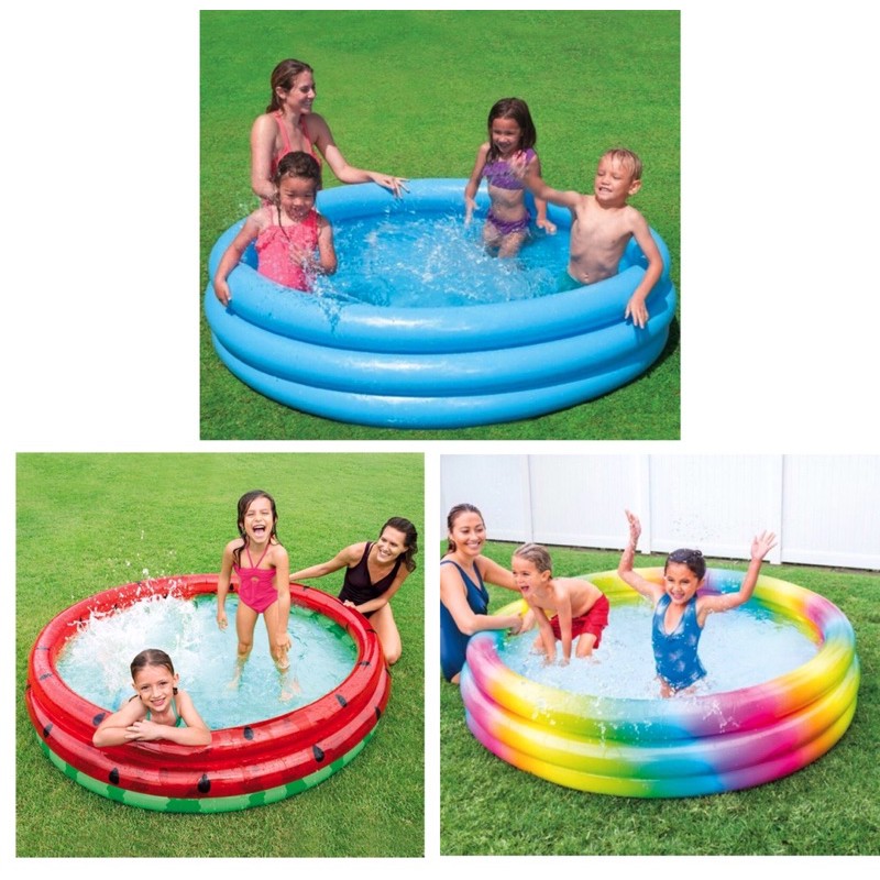  Kolam Renang Tiup  Bulat 168x38cm INTEX Three Ring Pool 