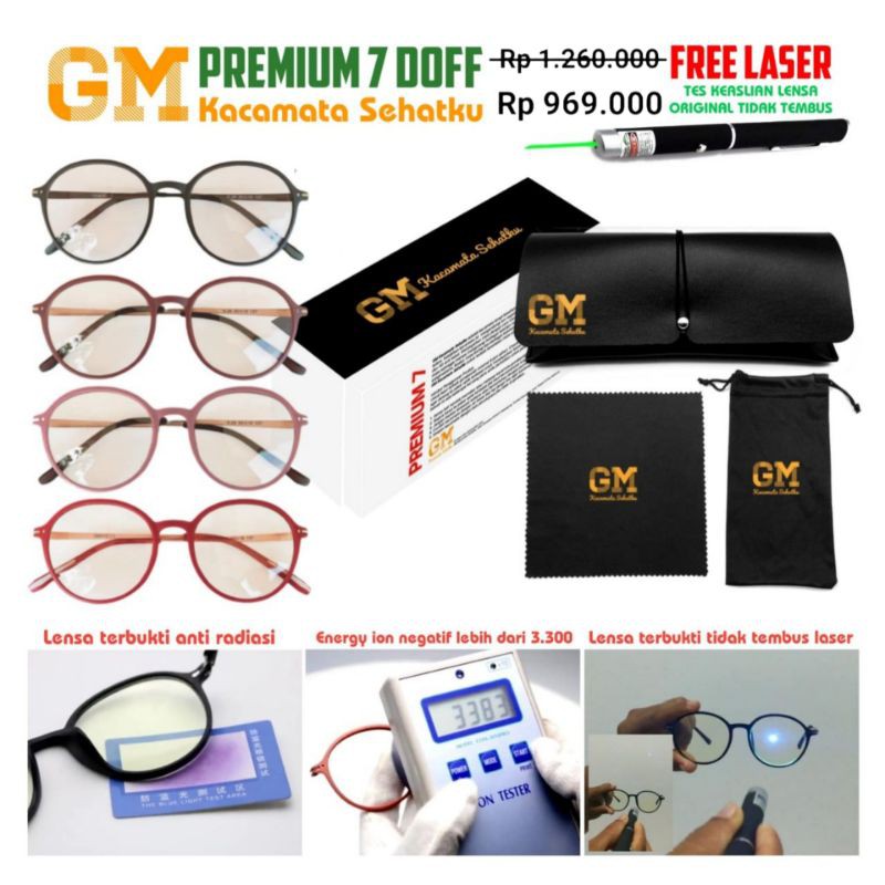 KACAMATA GM PREMIUM 7 ORIGINAL FASHION FRAME TERAPI BULAT PRIA WANITA ION NANO PREMIER ANTI RADIASI