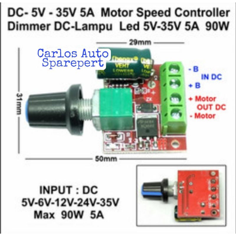 Modul Pengatur Kecepatan Motor Dc-Dc 4.5v-35v 5a 90w || Pwm Dc 12v 24v Adjustable || Mini Dimmer dc