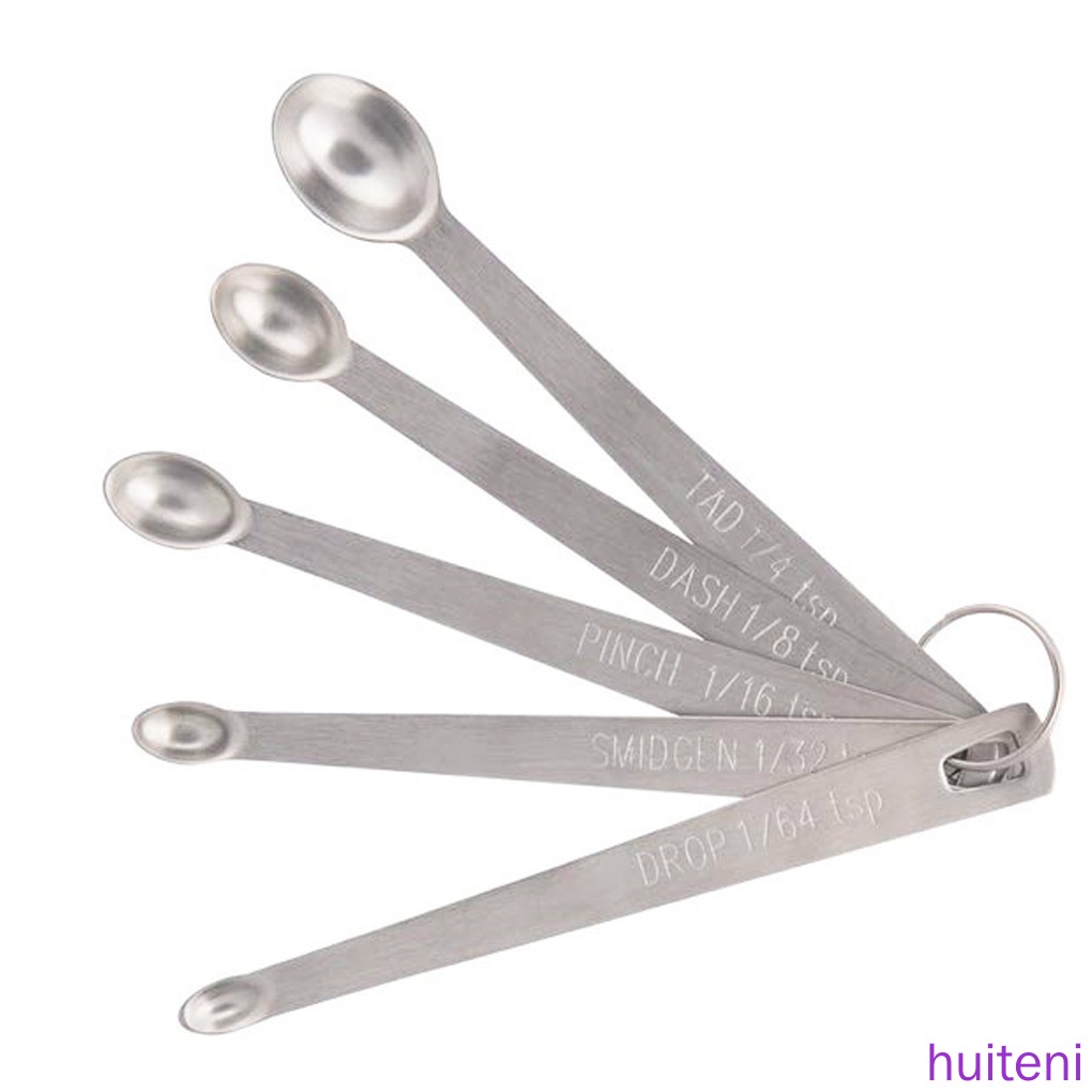 (Huite) 5pcs Sendok Takar Kecil Bahan Stainless Steel Untuk Bumbu Dapur