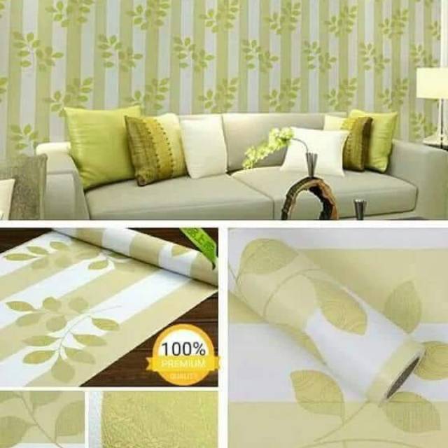 Wallpaper stiker dinding salur hijau daun / wallpaper dinding daun salur hijau 45cm*10m