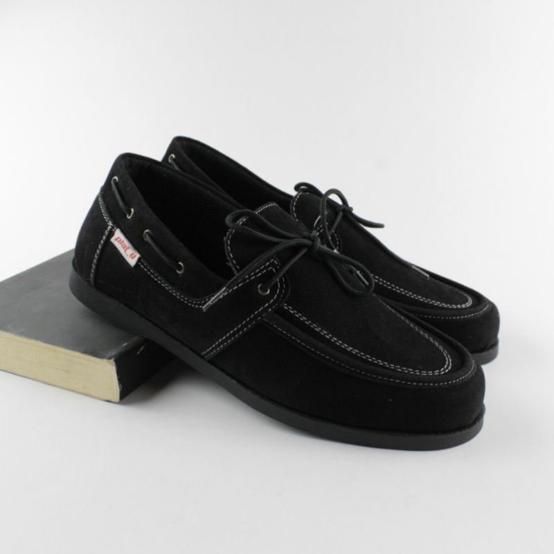 Sepatu Slip On Kulit Suede Asli Slop Pansus Hitam Pria