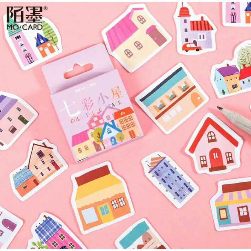 

45pcs aesthetic stiker box rumah kartun lucu utk dekorasi scrapbook/album