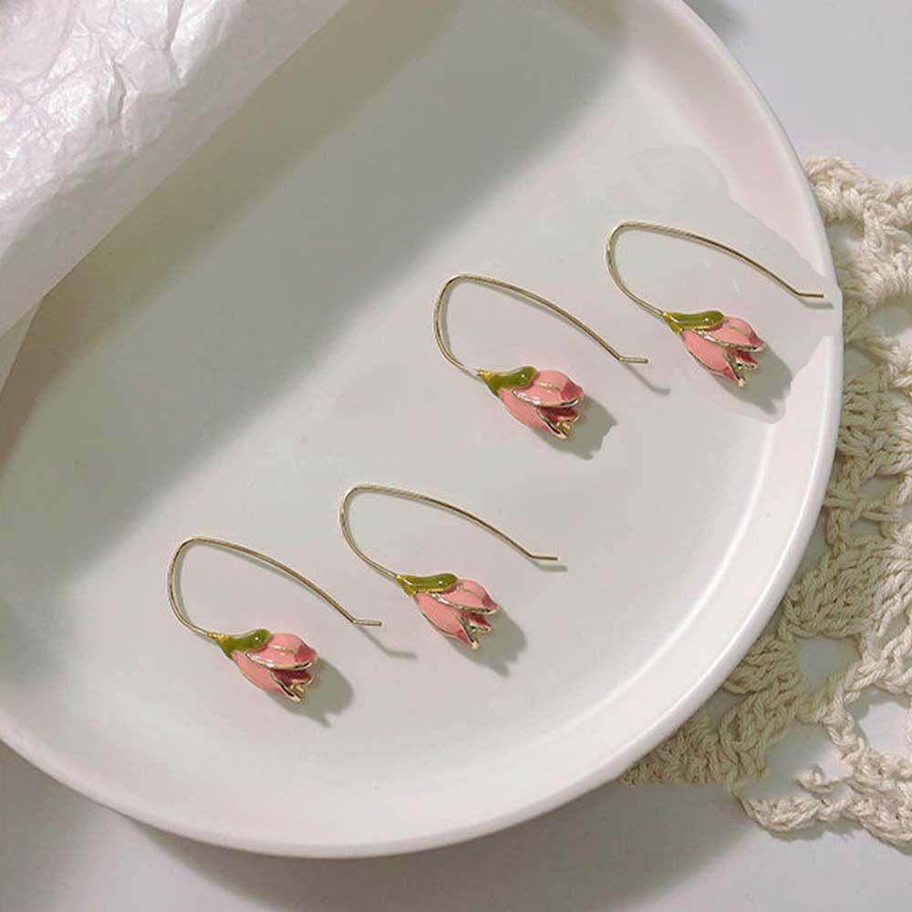 Anting hook Panjang Bentuk Tulip Model Menjuntai Untuk Wanita