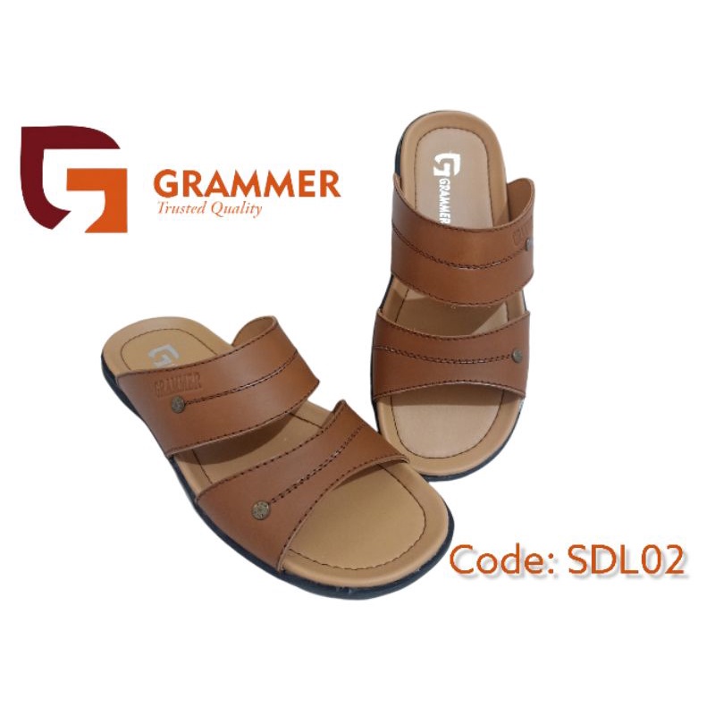 Sandal Casual Pria Kulit Asli Sandal Slide Kulit Premium Grammer