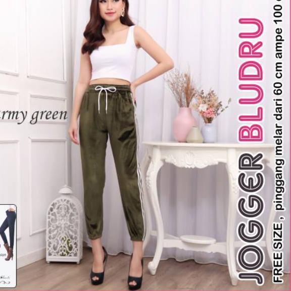 HR45» Jogger velvet bludru wanita / Jogger lis putih / jogger stripe putih / Jogger Plisket Wanita B
