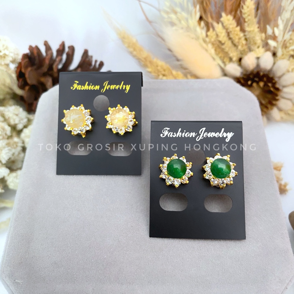 Sumpel/Anting Tusuk/Anting Stud/Giwang permata batu giok hongkong asli dan rambut sedana asli Xuping