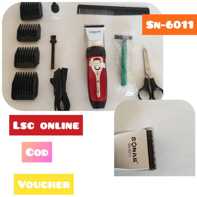 CUKUR RAMBUT SONAR CUKURAN SONAR CHARGE HAIR CLIPPER DENGAN PISAU KERAMIK SN-6011 KLIPER CAS